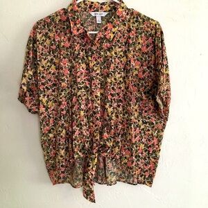 Nine West Floral Print Button Down Shirt Women's Large